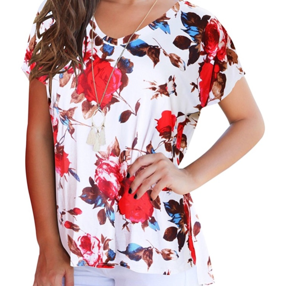 Floral print V-neck T-shirt Top